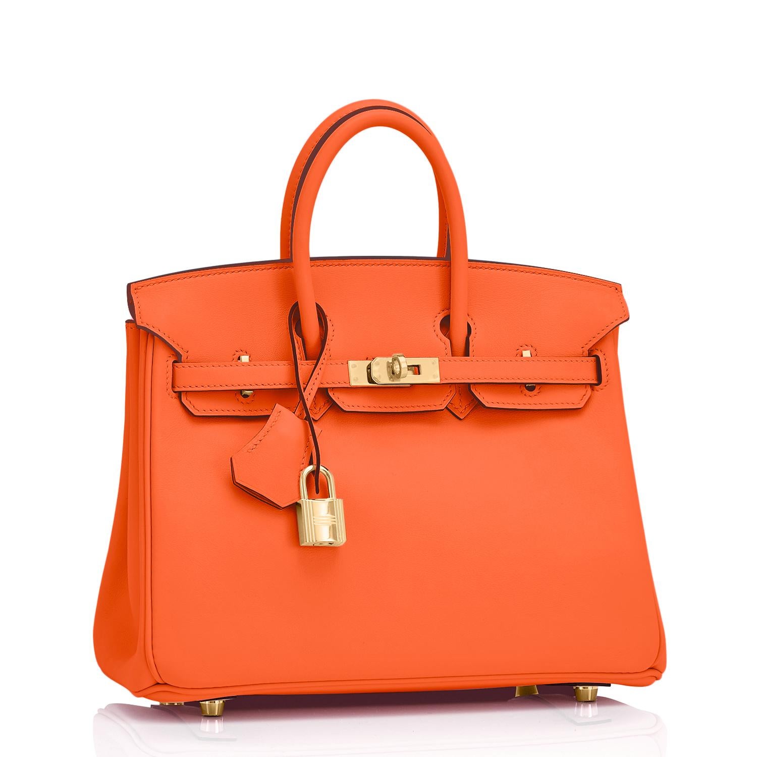 Red Hermes Birkin 25 Classic Hermes Orange Gold Hardware Bag RARE NEW