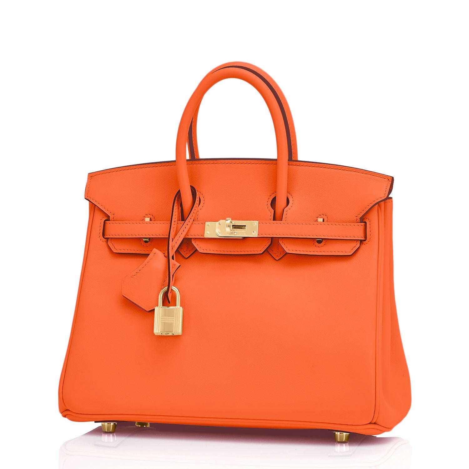 Hermes Birkin 25 Classic Hermes Orange Gold Hardware Bag RARE NEW 1