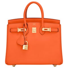 Hermes Birkin 25 Classic Hermes Orange Gold Hardware Bag RARE NEW 