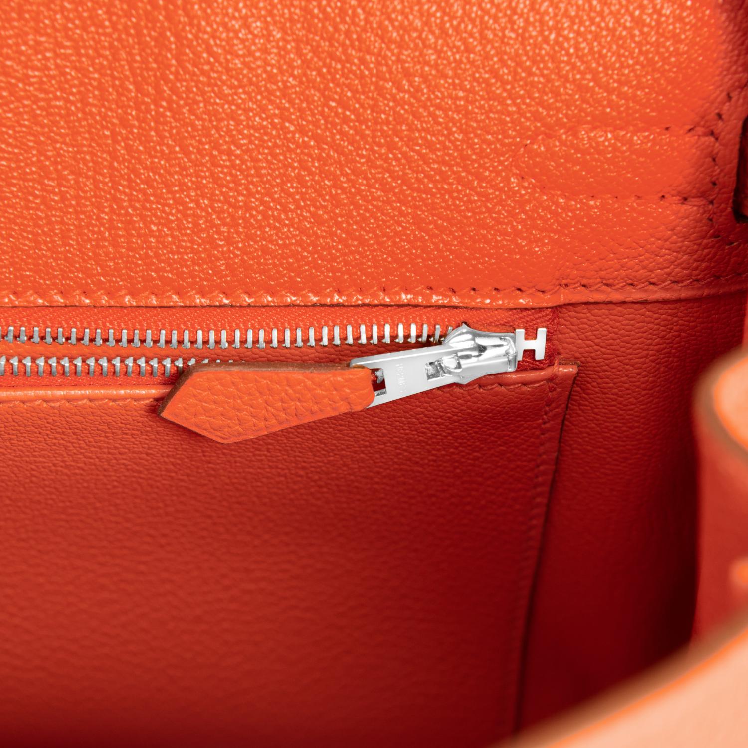 Hermes Birkin 25 Classic Orange Palladium Hardware Bag ULTRA RARE W Stamp, 2024 For Sale 5
