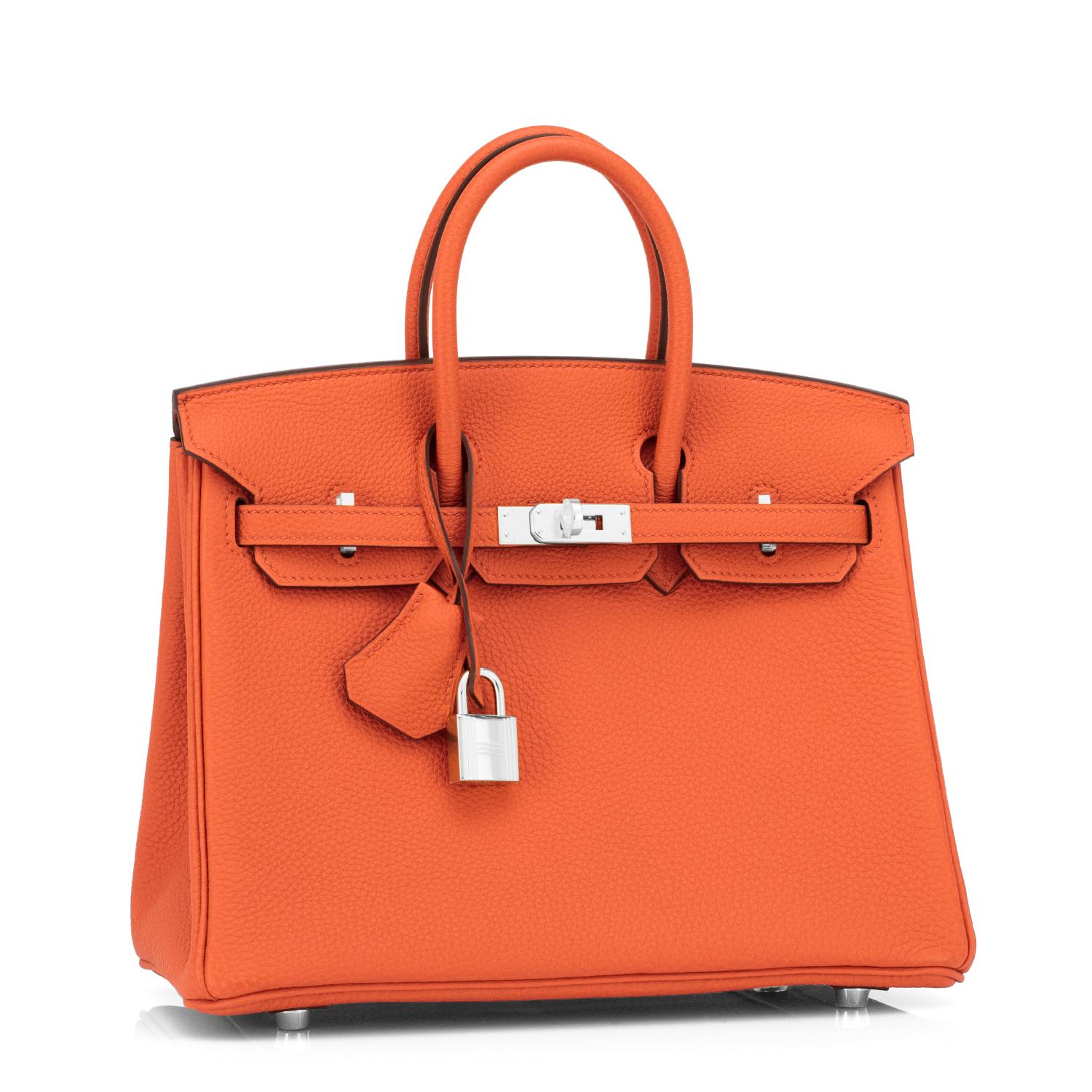 Hermes Birkin 25 Classic Hermes Orange Palladium Hardware Bag RARE W Stamp, 2024.
Ultra rare classic Hermes orange, discontinued from production for many years. 
Just purchased from Hermes store; bag bears new interior 2024 W Stamp.
Brand New in