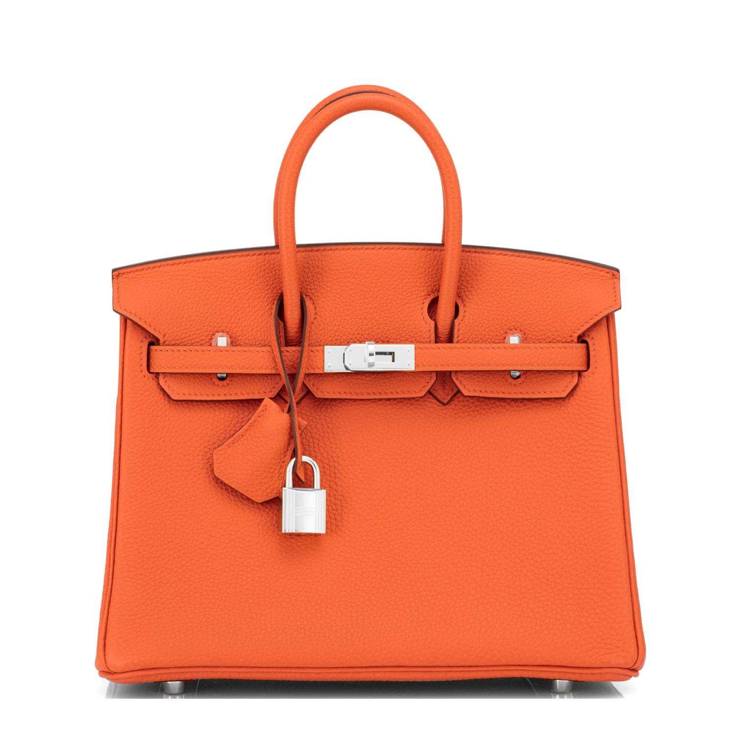 Hermes Birkin 25 Classic Orange Palladium Hardware Bag ULTRA RARE W Stamp, 2024 In New Condition For Sale In New York, NY