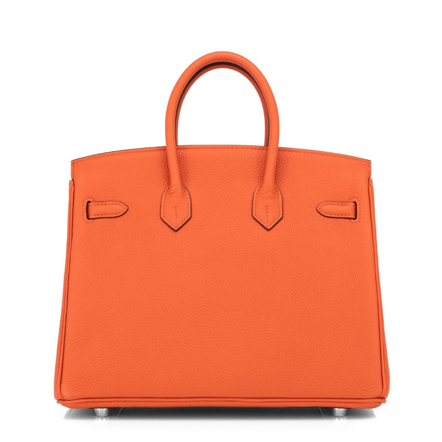 Hermes Birkin 25 Classic Orange Palladium Hardware Bag ULTRA RARE W Stamp, 2024 For Sale 2