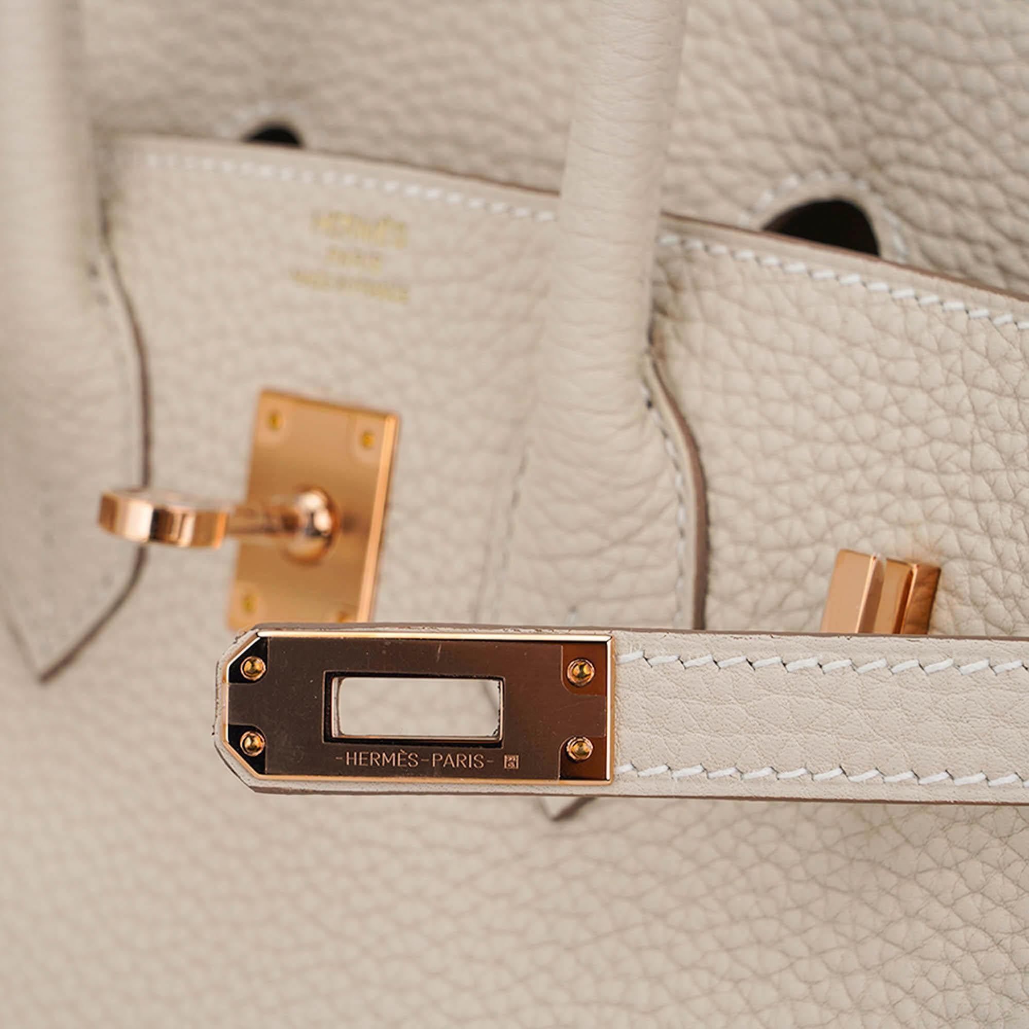 Hermes Birkin 25 Craie Bag Rose Gold Hardware Togo Leather Pour femmes en vente