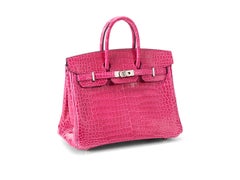 Hermès Birkin 25 Crocodile Porosus Lisse Rose Mexiko Palladium Hardware