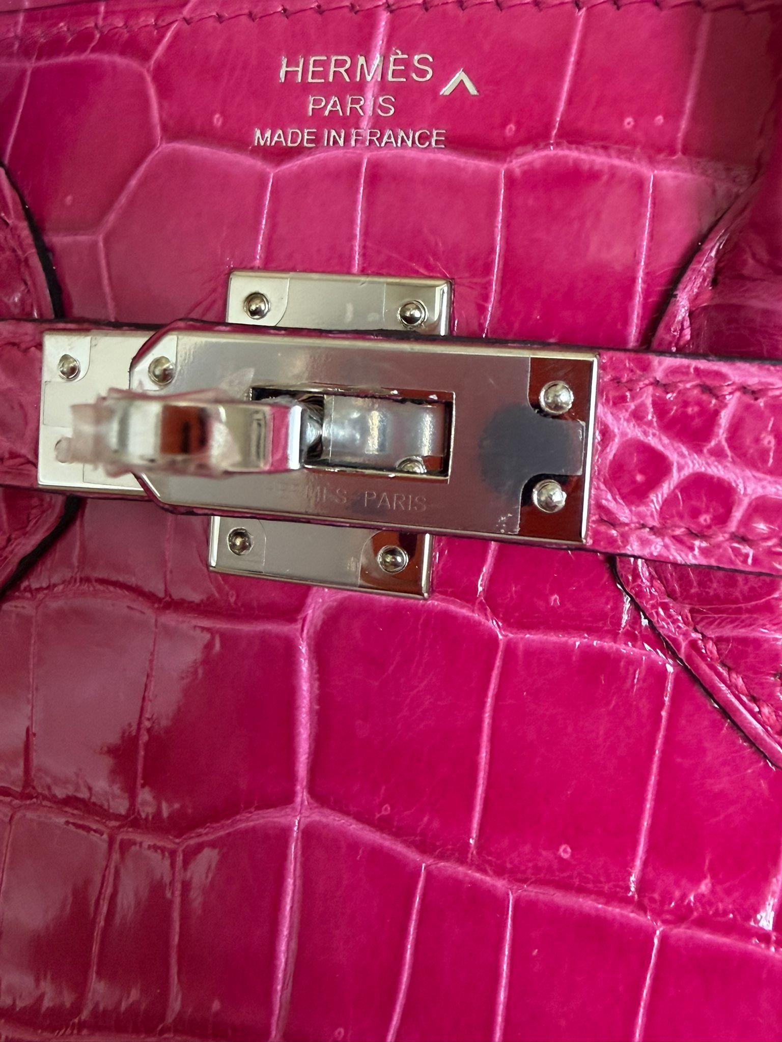 Hermès Birkin 25 Crocodile Porosus Lisse Rose Mexiko Palladium Hardware ...