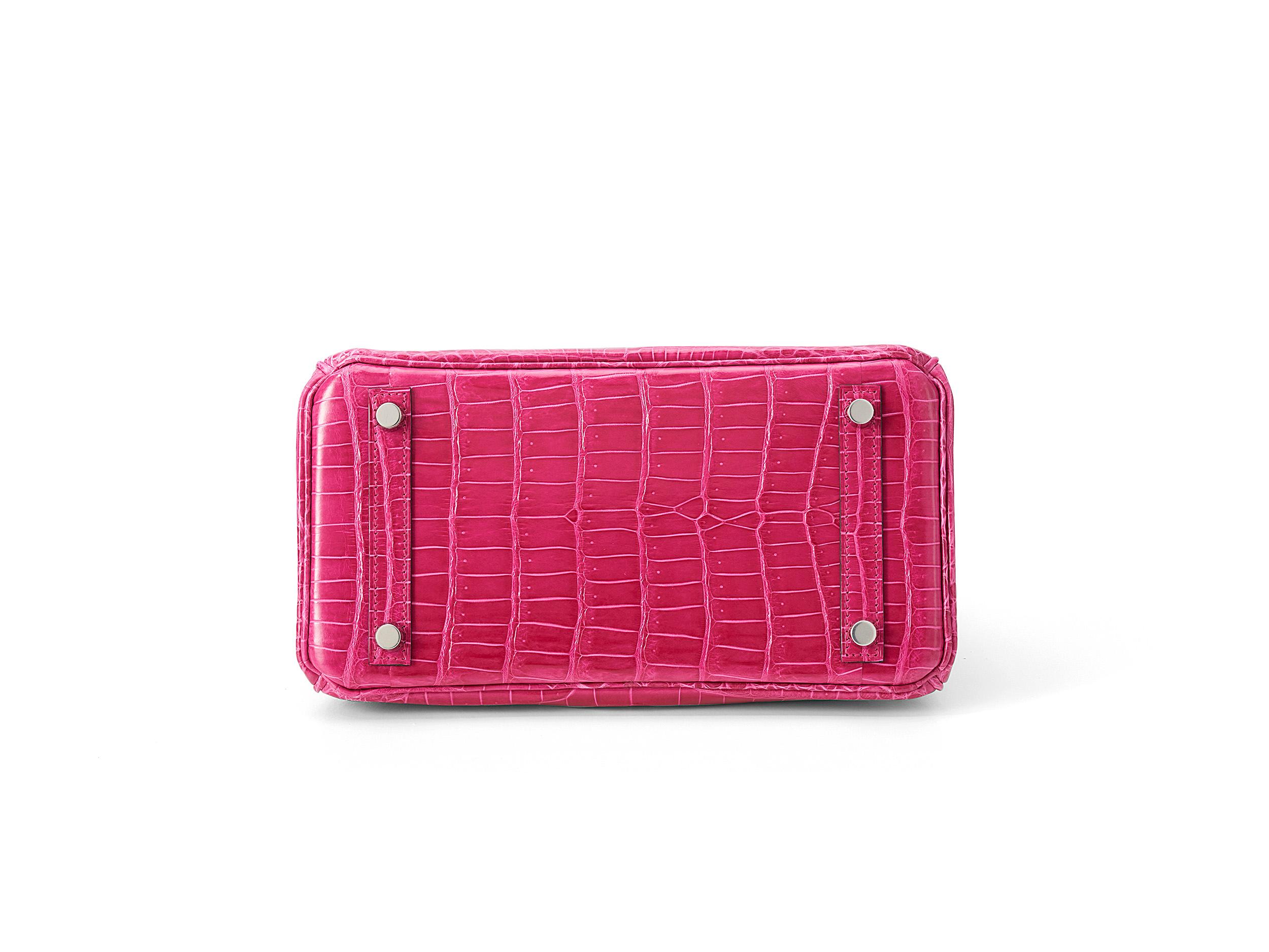 Hermès Birkin 25 Crocodile Porosus Lisse Rose Mexiko Palladium Hardware en vente 1