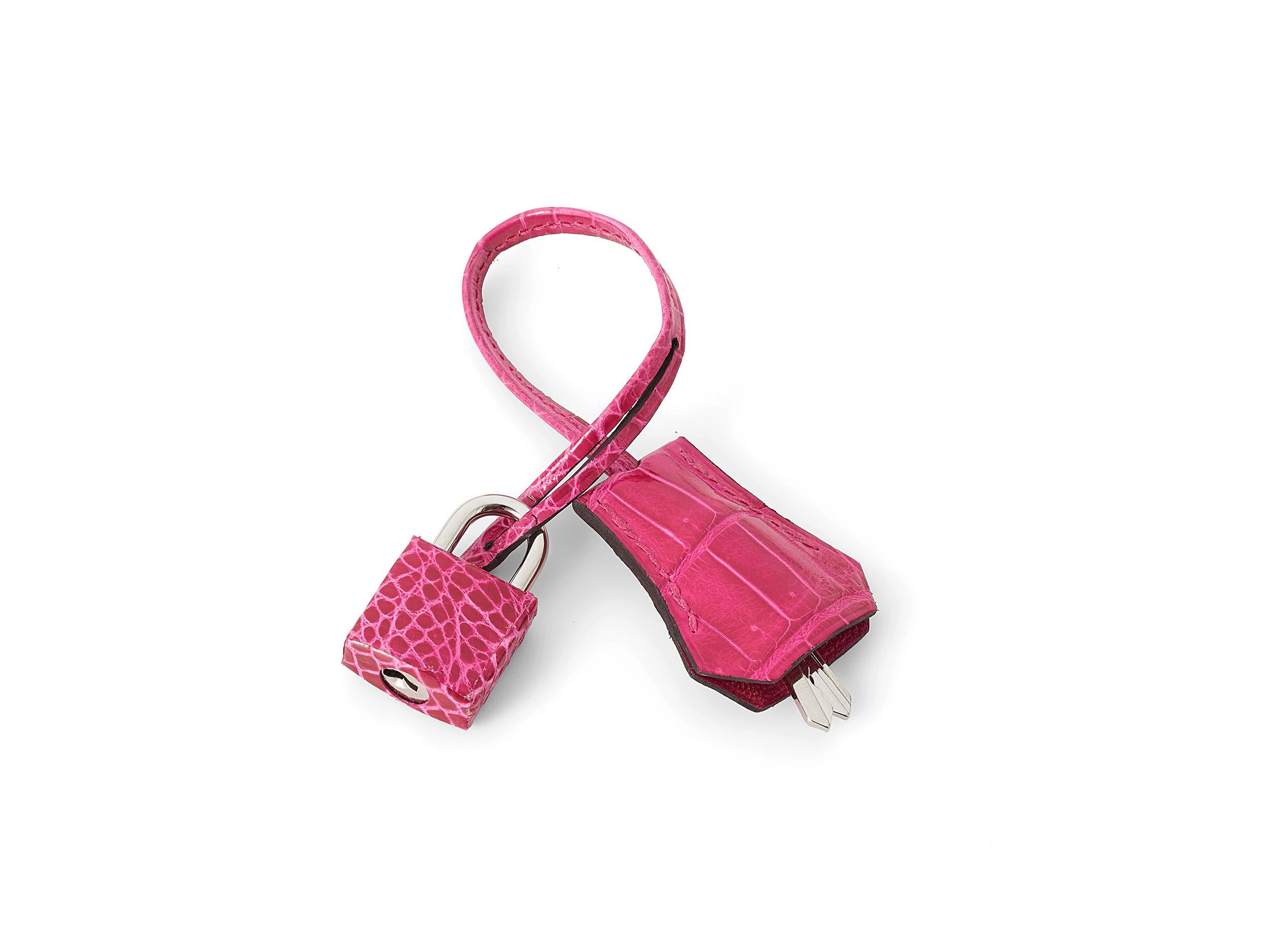 Hermès Birkin 25 Crocodile Porosus Lisse Rose Mexiko Palladium Hardware en vente 4