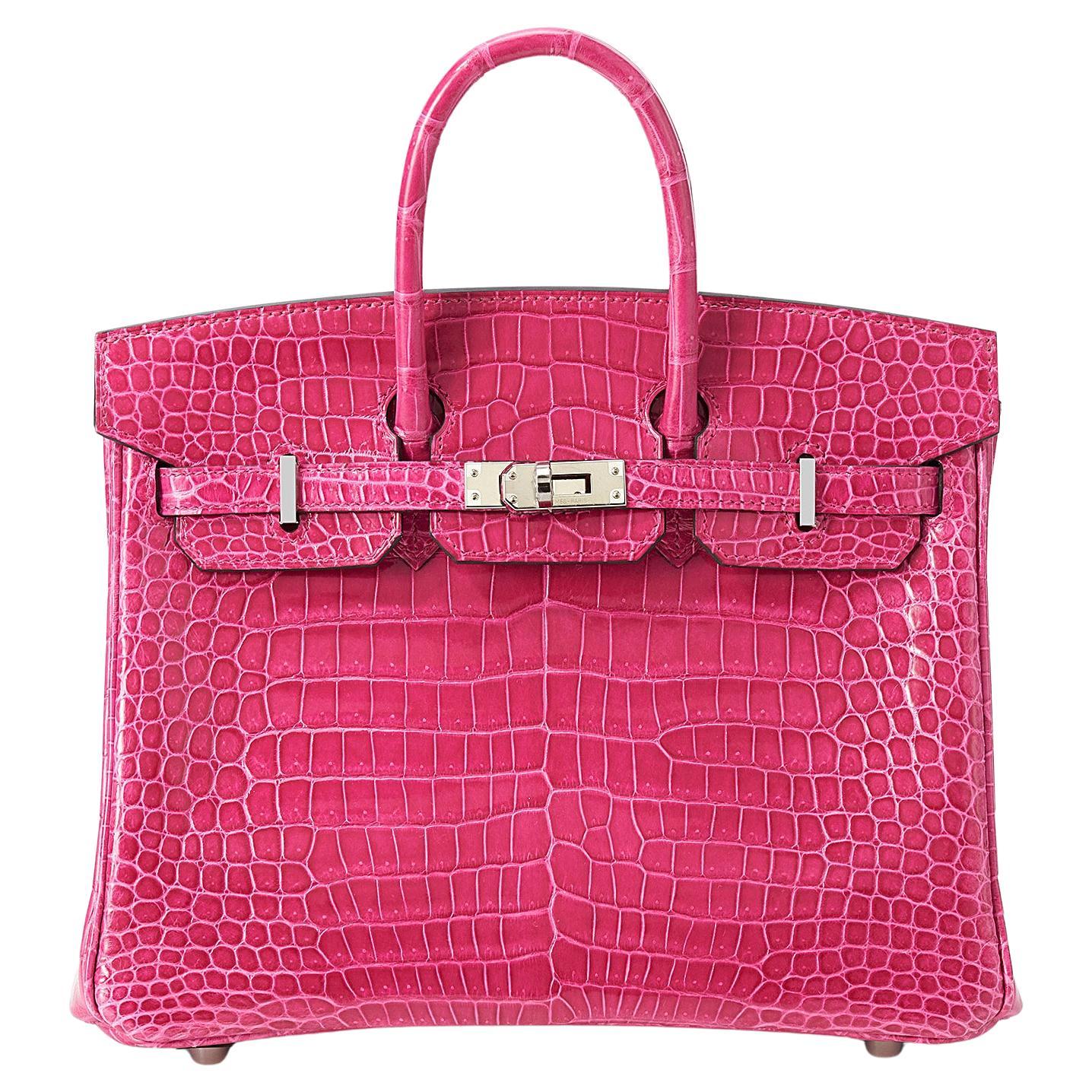 Hermès Birkin 25 Crocodile Porosus Lisse Rose Mexiko Palladium Hardware