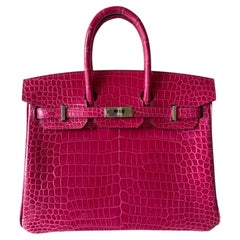 Hermès Birkin 25 Crocodile Porosus Lisse Rose Mexiko Palladium Hardware