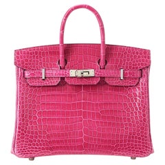 Hermès Birkin 25 Crocodile Porosus Lisse Rose Mexiko Palladium Hardware