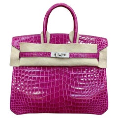 Hermes Birkin 25 Crocodile Porosus Rose Scheherazade with diamonds bag