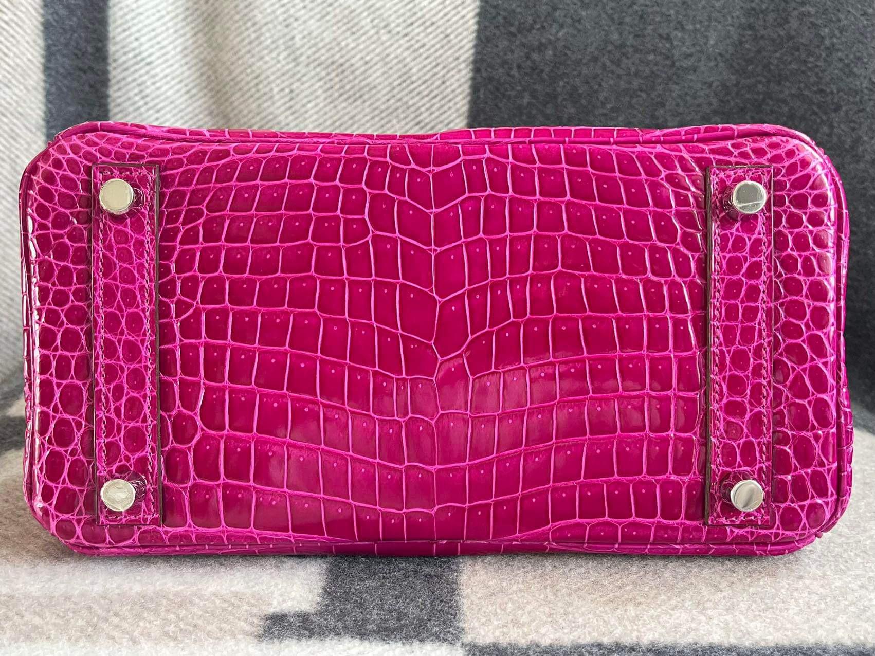 Hermes Birkin 25 Crocodile Porosus Rose Scheherazade with diamonds bag For Sale 3