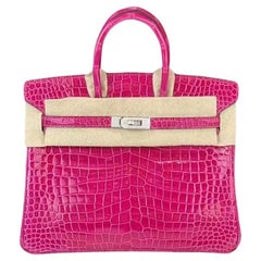 Hermes Birkin 25 Crocodile Porosus white gold with diamonds bag