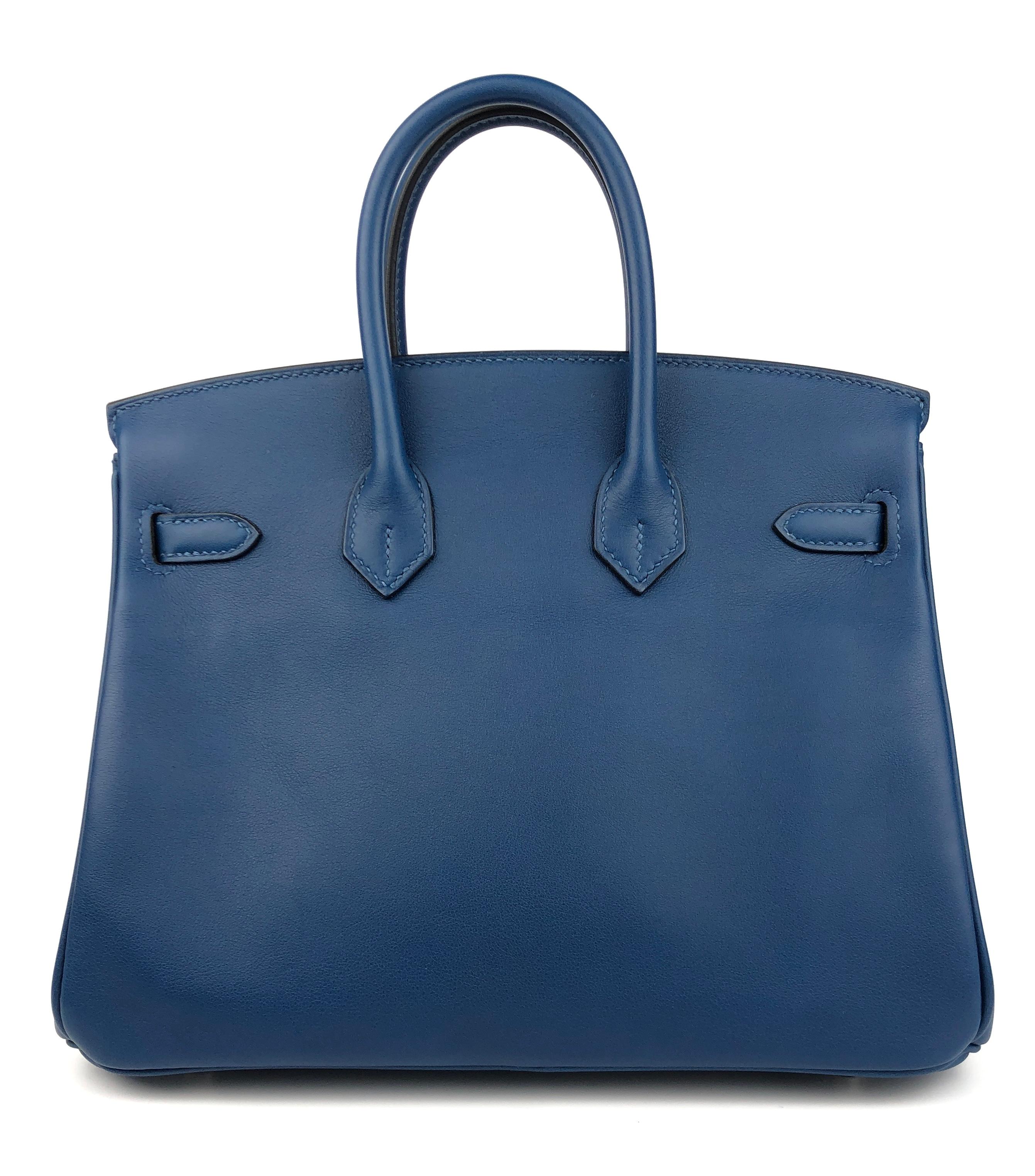 Hermes Birkin 25 Deep Blue Leather Palladium Hardware New 2020 at ...