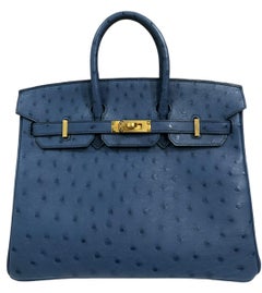 Hermes Birkin 25 Deep Blue Ostrich Leather Gold Hardware