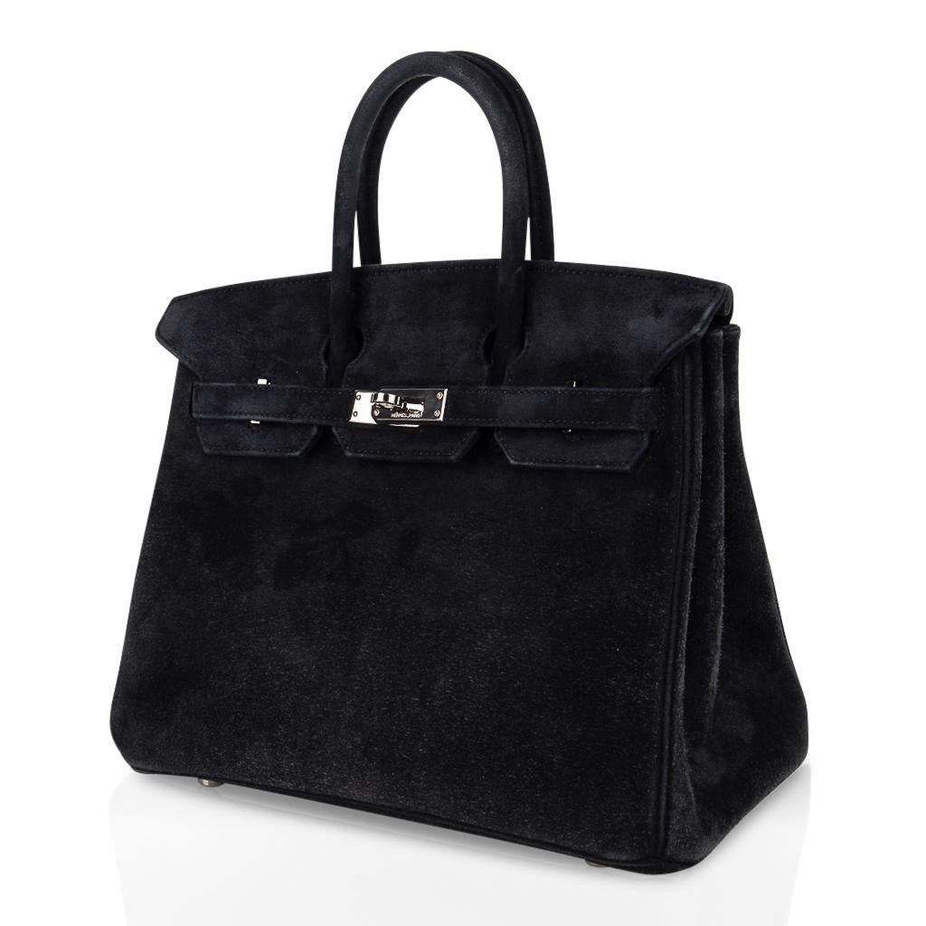 Women's Hermes Birkin 25 Doblis Bag Black Suede Palladium Hardware