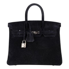 Hermes Birkin 25 Doblis Tasche Schwarz Wildleder Palladium Hardware