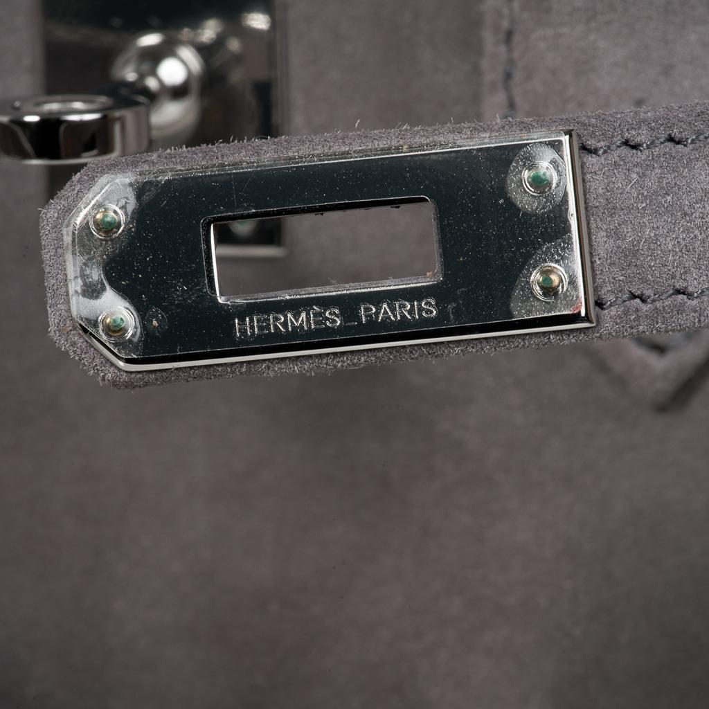 Hermes Birkin 25 Gris Fume Doblis (Wildleder) Tasche Palladium Hardware Damen