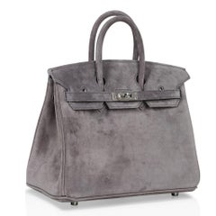 Hermes Birkin 25 Gris Fume Doblis (Suede) Bag Palladium Hardware