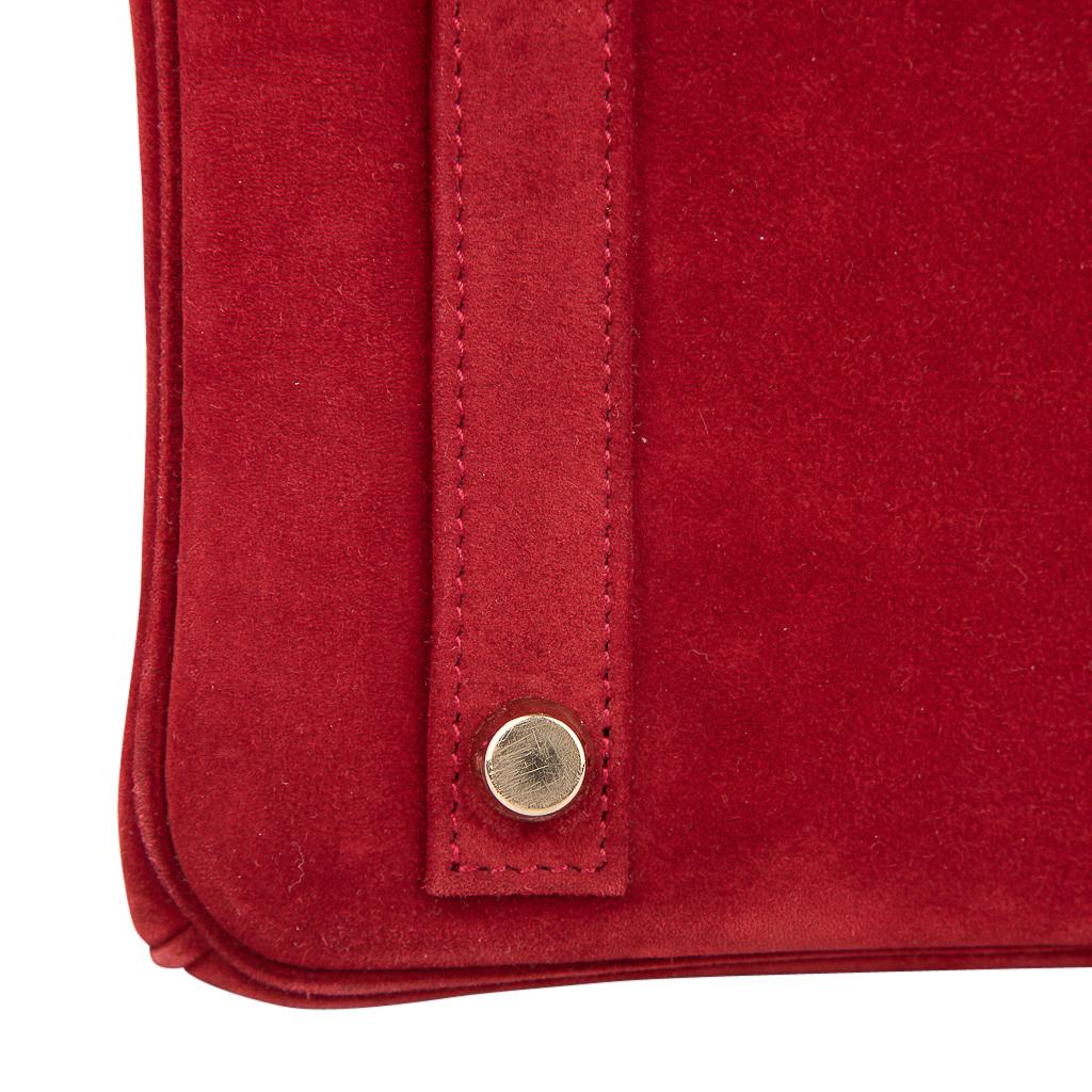 Hermes Birkin 25 Doblis Bag Rouge Vif Suede Gold Hardware 4
