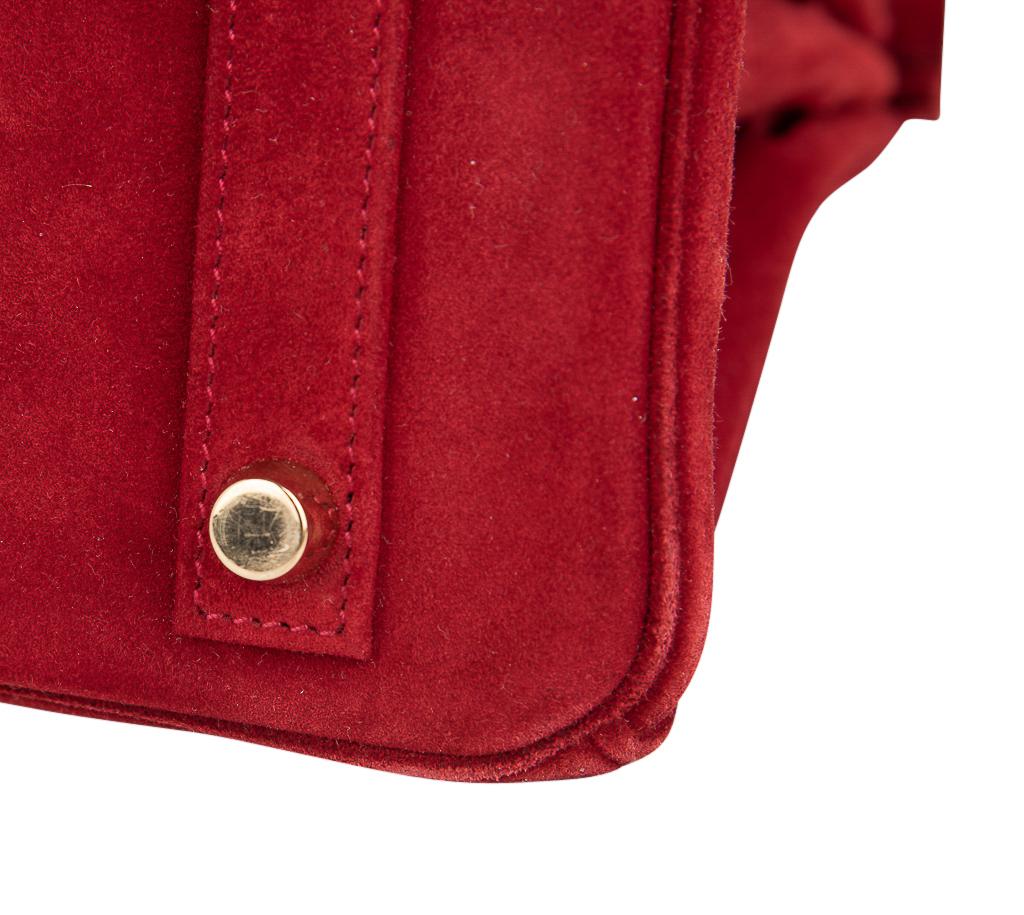 Hermes Birkin 25 Doblis Borsa Rouge Vif Suede Hardware Oro 9