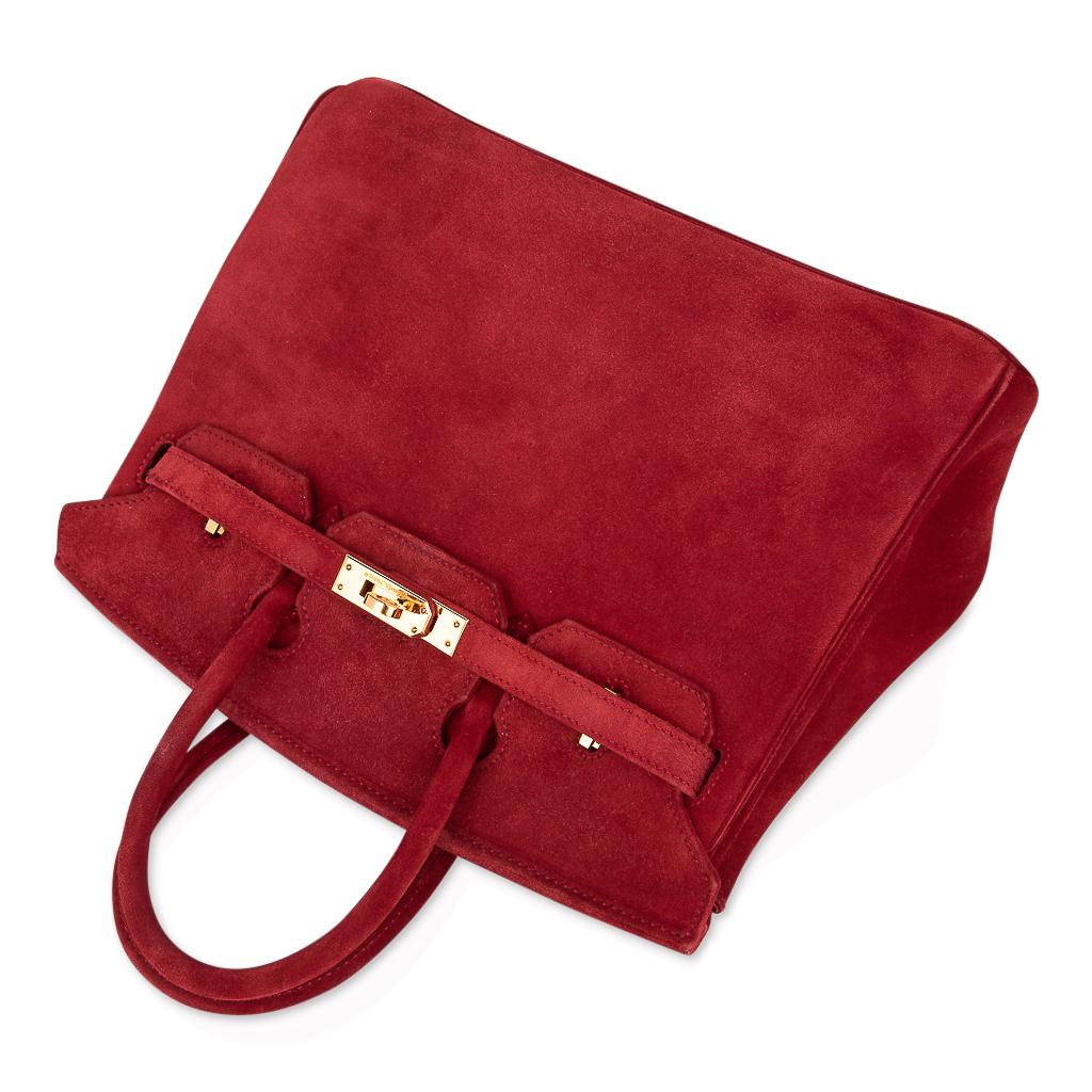 Red Hermes Birkin 25 Doblis Bag Rouge Vif Suede Gold Hardware