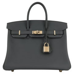 Hermès Birkin 25 Eclat Gris Misty Noir Swift Leather Permabrass Hardware
