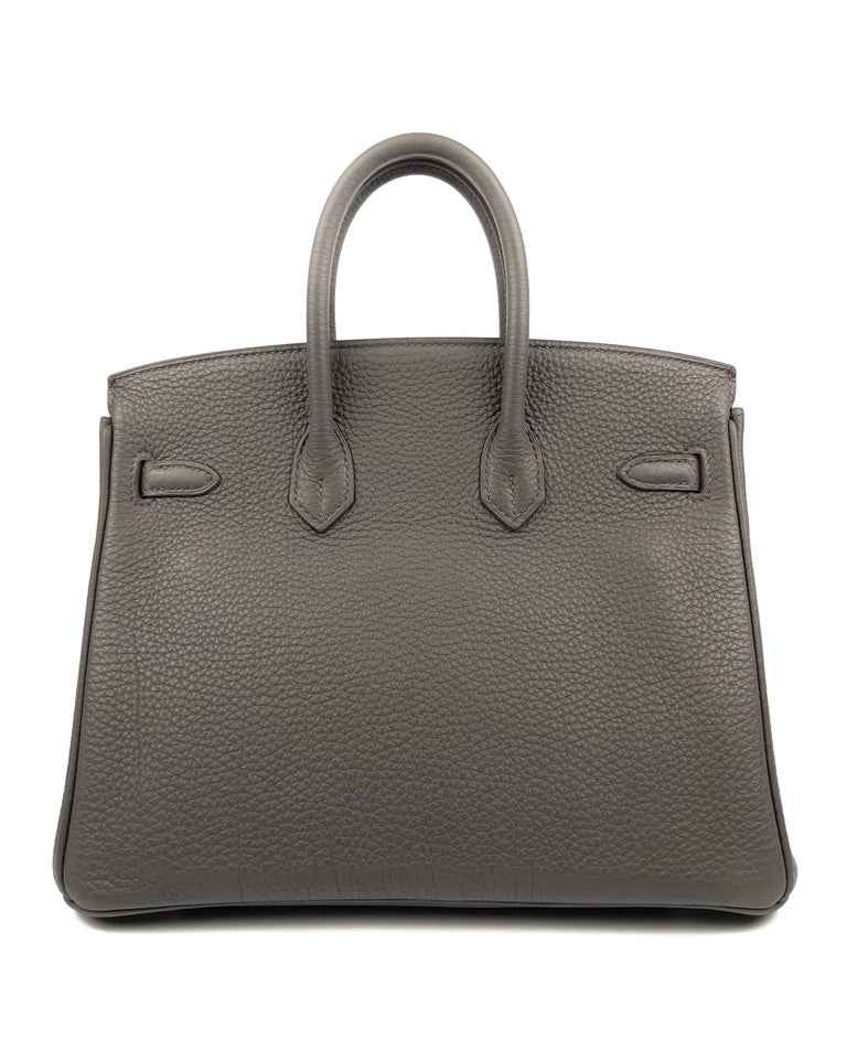 Women's or Men's Hermes Birkin 25 Etain Gray Grey Togo Leather Palladium Hardware Rare For Sale