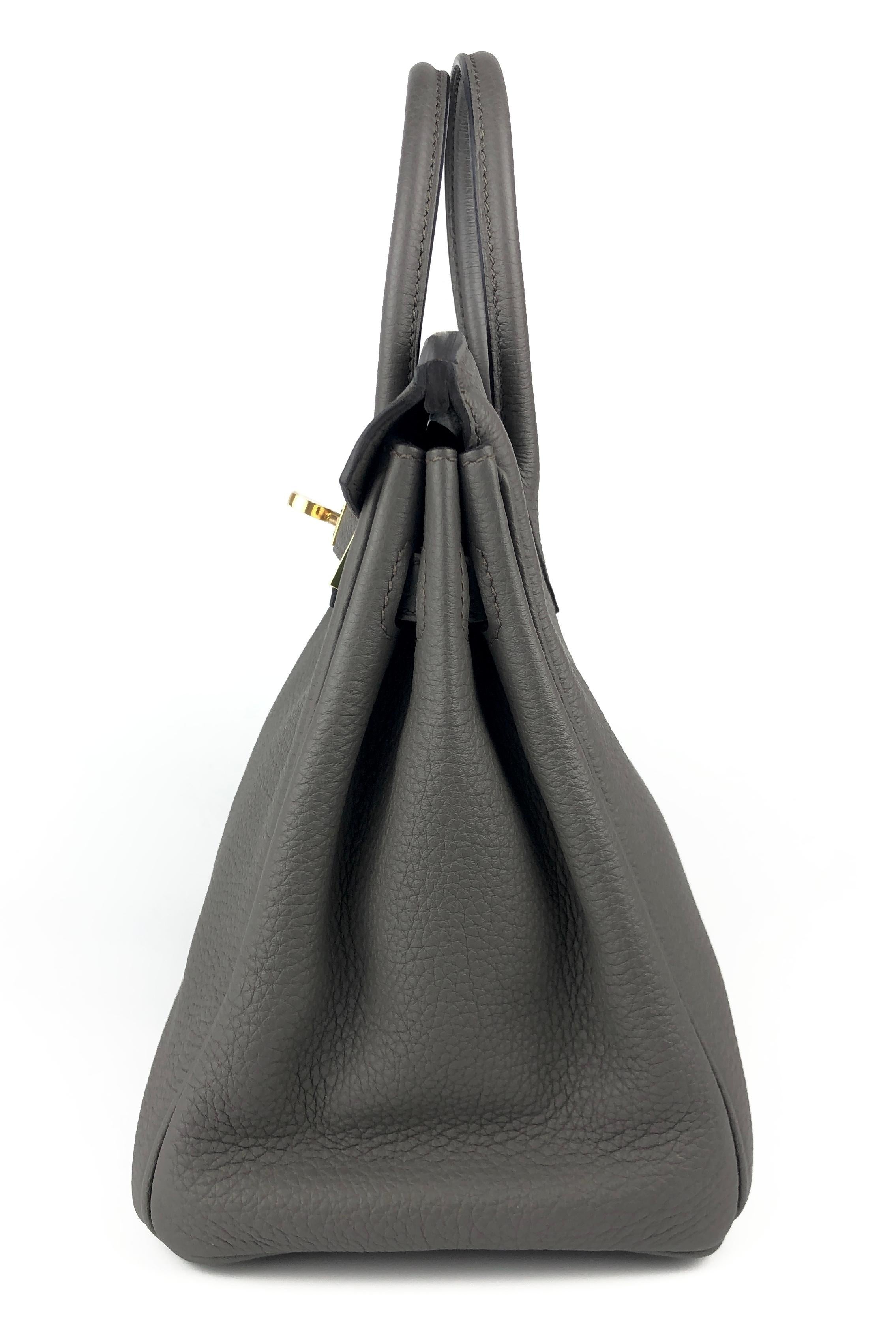 Hermes Birkin 25 Etain Gris Togo Cuir Handbag Gold Hardware 2020 en vente 4