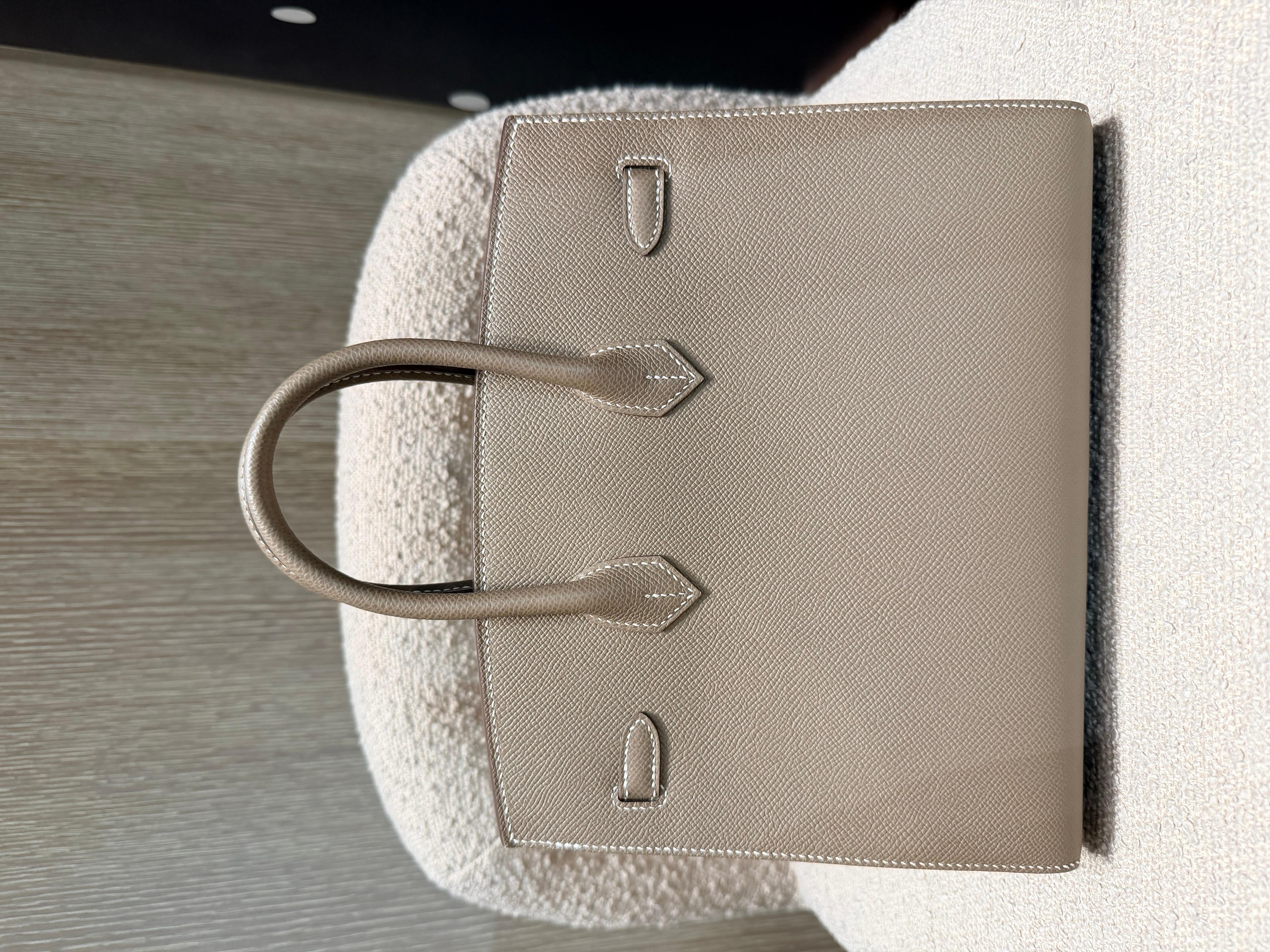 Hermes Birkin 25 Etoupe Epsom sellier palladium hardware (Grau) im Angebot