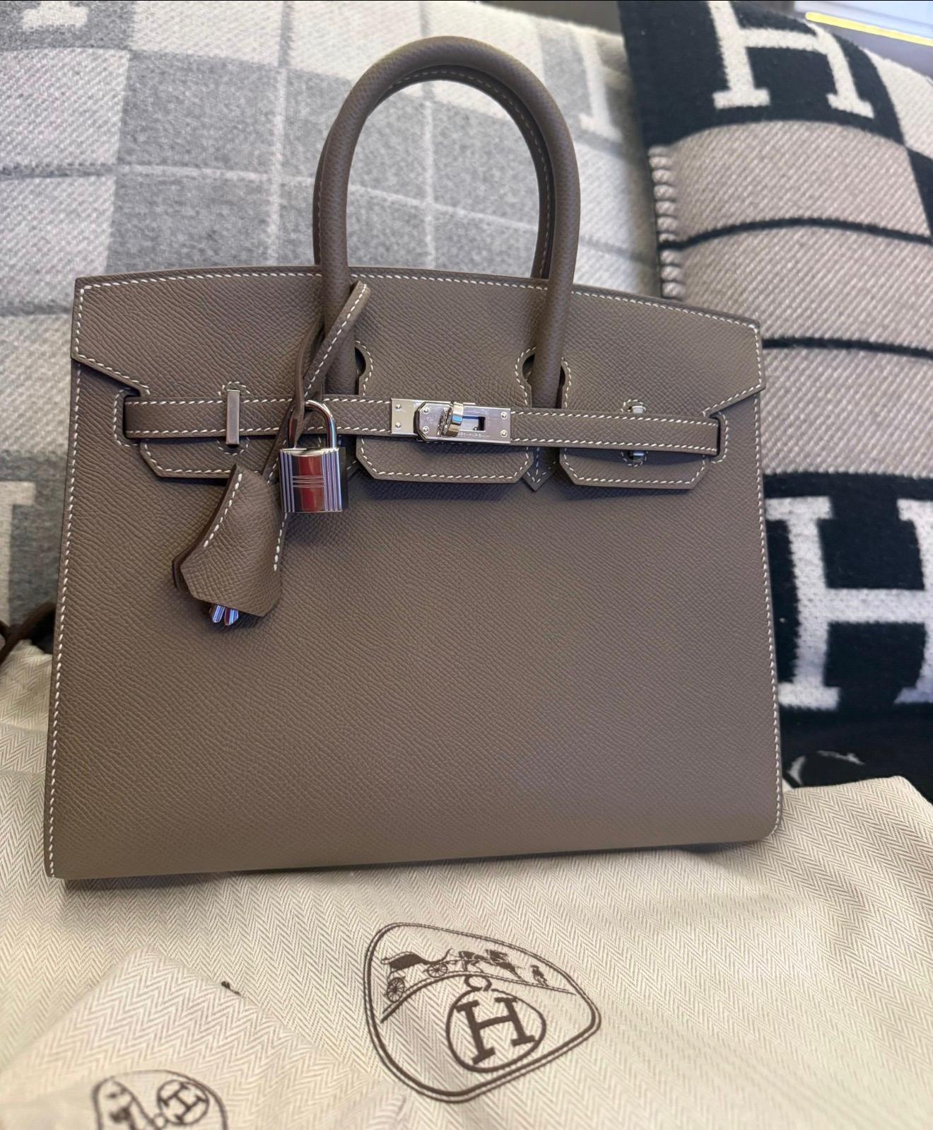 Hermes Birkin 25 Etoupe Epsom sellier palladium hardware im Angebot 2