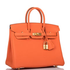 Hermes Birkin 25 Feu Orange Togo Gold Hardware