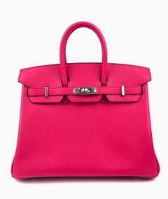 Hermes Birkin 25 Framboise Pink Red Leather Handbag Bag Palladium Hardware RARE