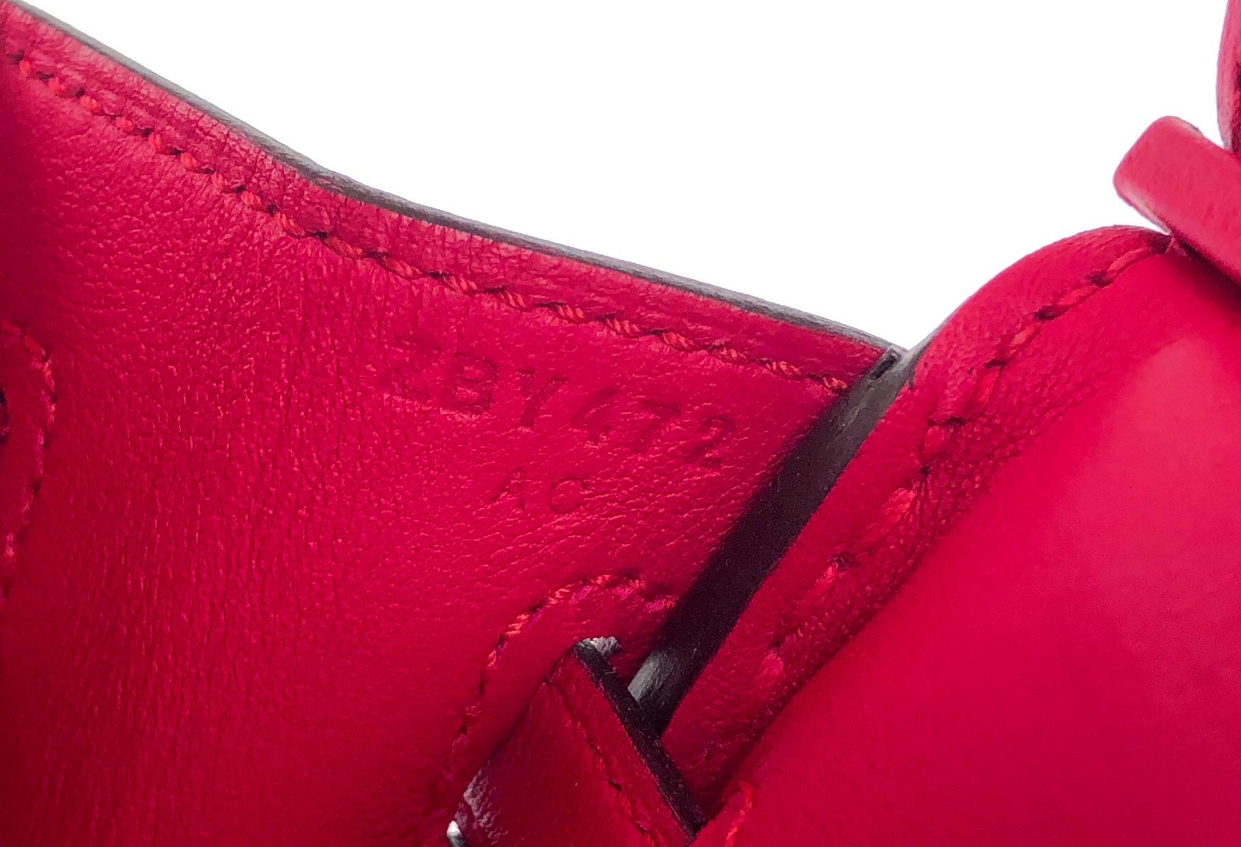 Hermes Birkin 25 Framboise Pink Red Leather Handbag Bag Palladium Hardware RARE 1