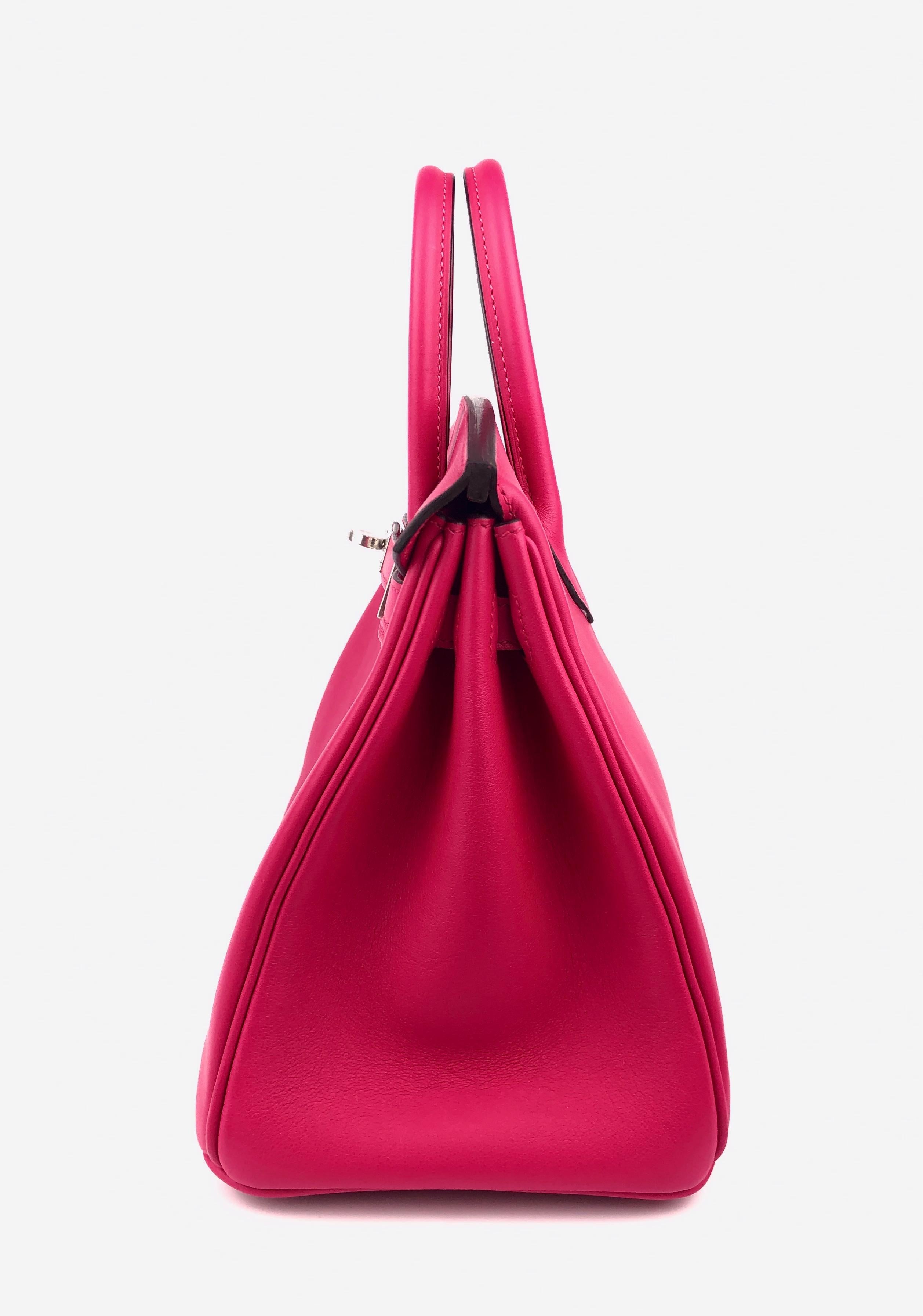Hermes Birkin 25 Framboise Pink Red Leather Handbag Bag Palladium Hardware RARE 3