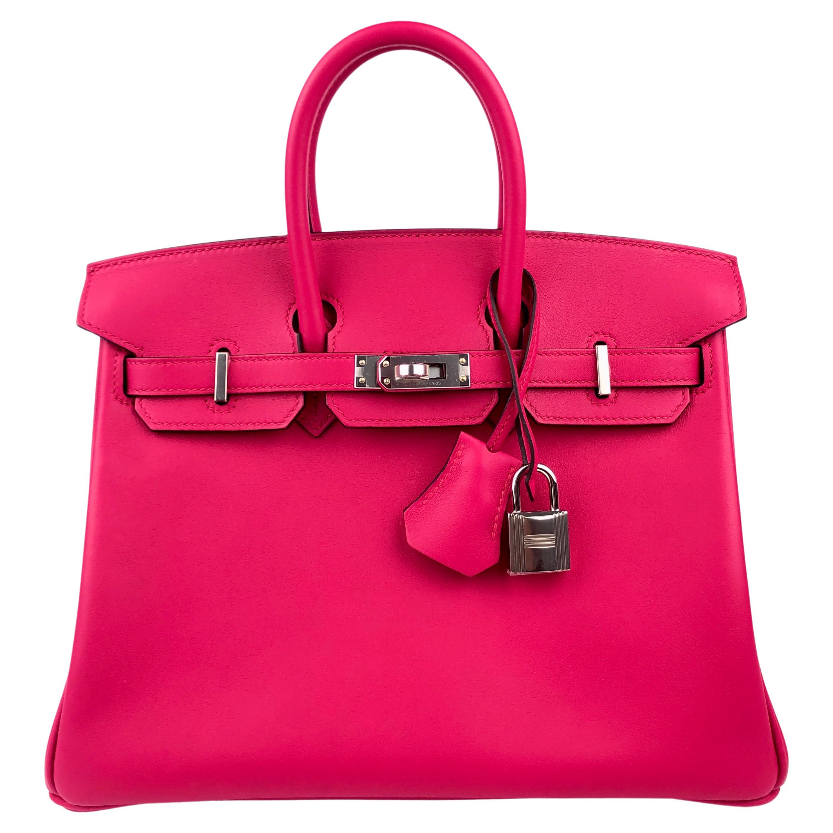 Hermes Birkin 25 Framboise Pink Red Leather Handbag Bag Palladium Hardware RARE