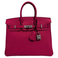 Hermes Birkin 25 Framboise Pink Red Togo Handbag Palladium Hardware 2022