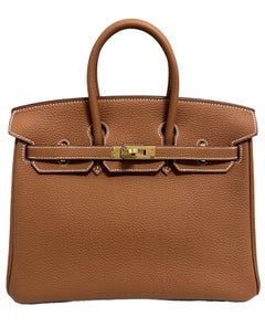 Hermes Birkin 25 Gold Tan Camel Togo Leather Gold Hardware NEW
