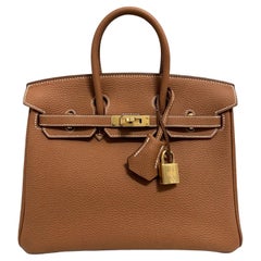 Hermes Birkin 25 Gold Tan Camel Togo Leather Gold Hardware NEW