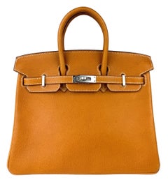 Hermes Birkin 25 Gold Tan Toffee Peau Porc Leather Palladium Hardware ULTRA RARE