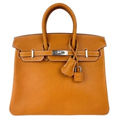 Hermes Birkin 25 Gold Tan Toffee Peau Porc Leather Palladium Hardware ULTRA RARE