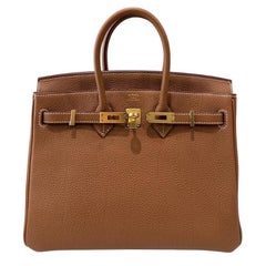 Hermes Birkin 25 Gold Tan Togo Leather Gold Hardware Top Handle Bag