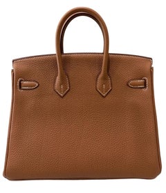 Hermes Birkin 25 Oro Tan Togo Pelle Oro Hardware Borsa a manico superiore