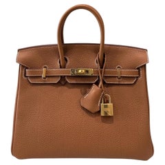 Hermes Birkin 25 Gold Tan Togo Leather Gold Hardware Top Handle Bag