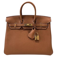 Hermes Birkin 25 Oro Tan Togo Pelle Oro Hardware Borsa a manico superiore