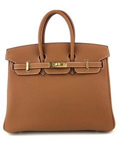 Hermes Birkin 25 Gold Tan Togo Leather Handbag Gold Hardware 2023