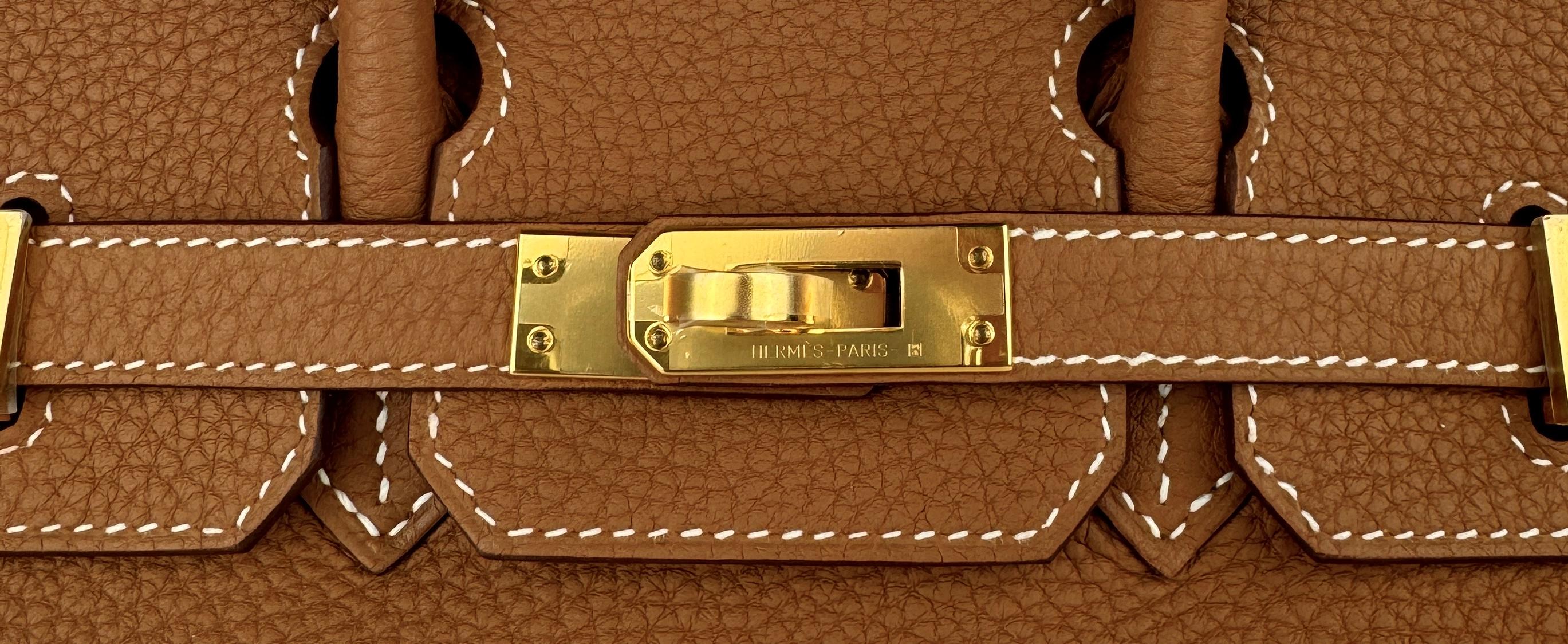 Women's or Men's Hermes Birkin 25 Gold Tan Togo Leather Handbag Gold Hardware  For Sale