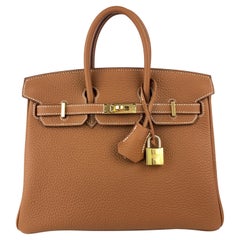 Hermes Birkin 25 Gold Tan Togo Lederhandtasche mit Goldbeschlägen