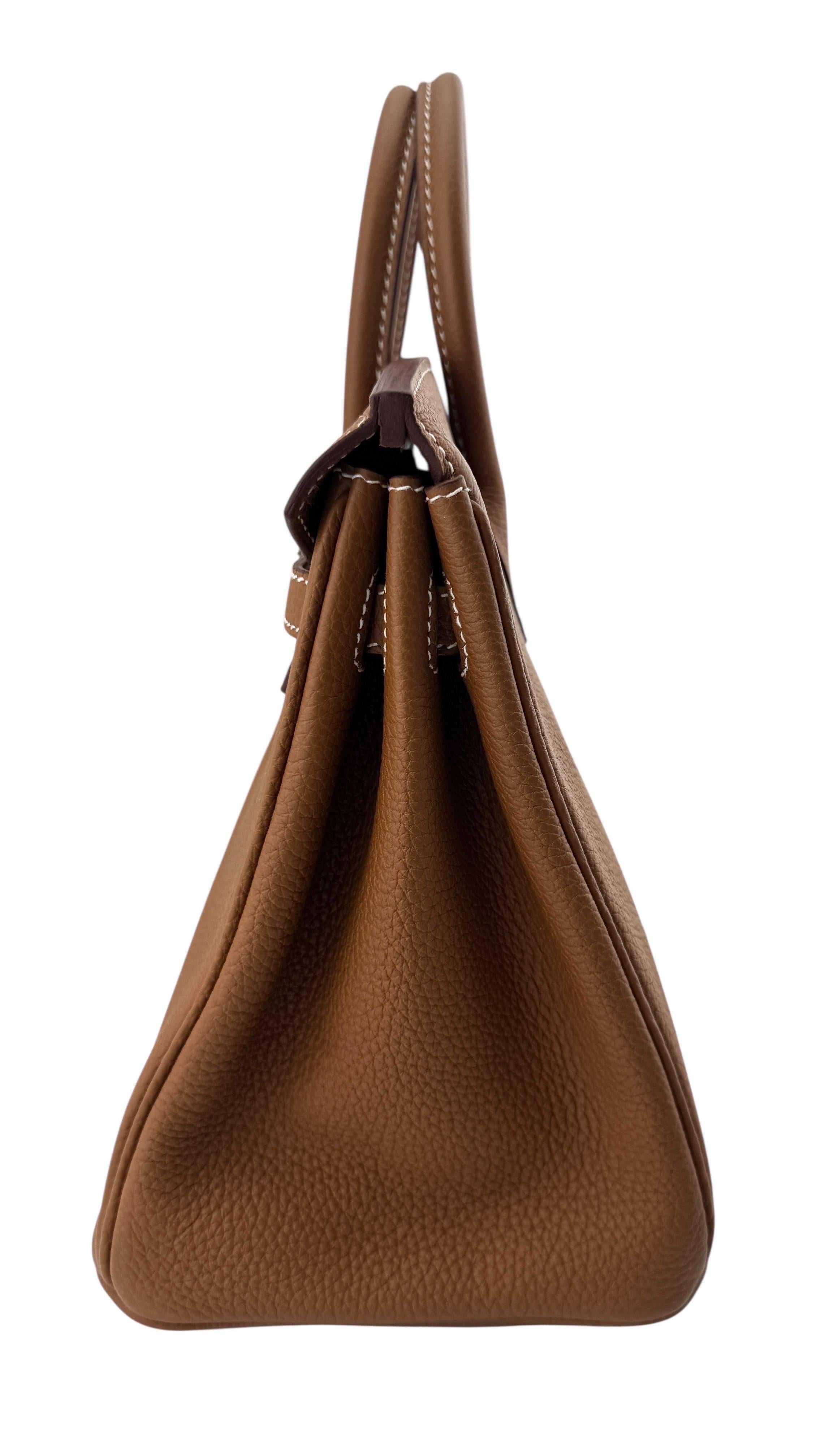Marrone Hermes Birkin 25 Oro Tan Togo Pelle Palladium Hardware Borsetta in vendita